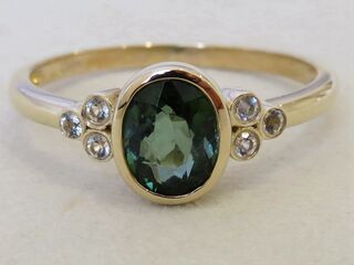 9k Yellow Gold 1.1ct Green Tourmaline & White Sapphire Ring