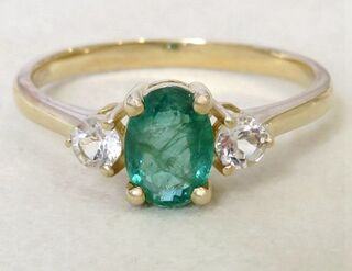 9k Yellow Gold Emerald & White Sapphire Ring