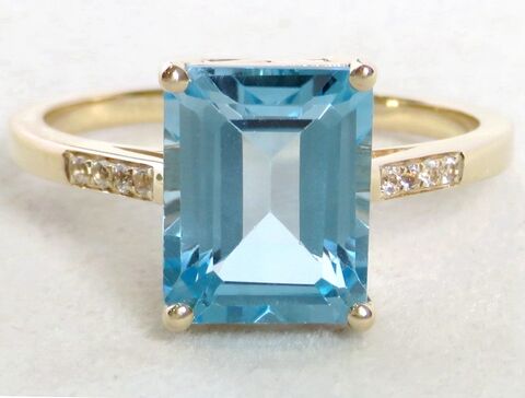 9k Yellow Gold 4.3ct Blue Topaz & White Sapphire Ring