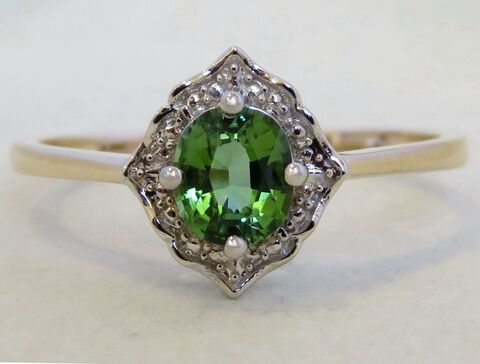 9k Yellow & White Gold Green Tourmaline Ring