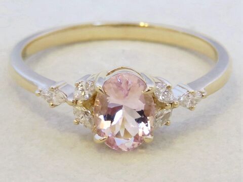 Pink Morganite & 0.24ct Diamond Engagement Ring in 14k Yellow Gold