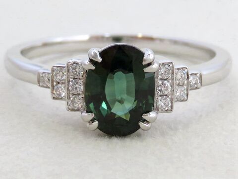 1.46ct Teal Sapphire & 0.12ct Diamond Engagement Ring in Platinum