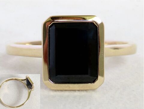 2.6ct Black Sapphire Ring Bezel Set in 9k Yellow Gold