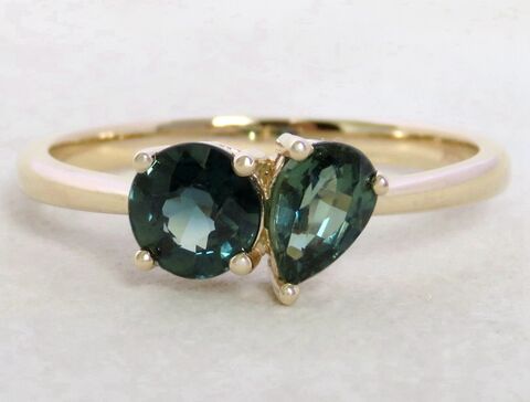 1.26ct Teal Sapphire Toi et Moi Ring in 9k Yellow Gold