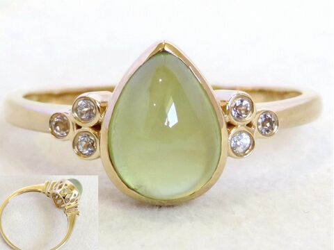 2ct Prehnite Ring with White Sapphire Accents in 9k Yellow Gold