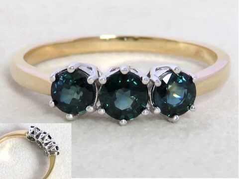 1.29ct Teal Sapphire Ring in 9k Yellow & White Gold