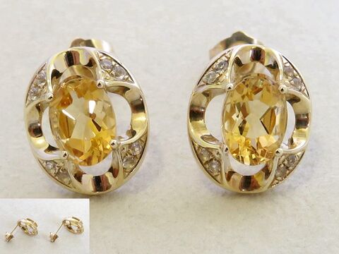 1.4ct Citrine Earrings with White Sapphire in 9k Yellow Gold