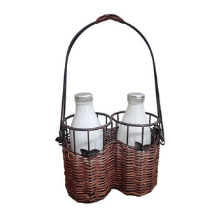 Milk / Cream Bottles Decorative Glass Holder 2 Pack w/ Bottles (H: 40cm x L: 23cm x W: 11cm)