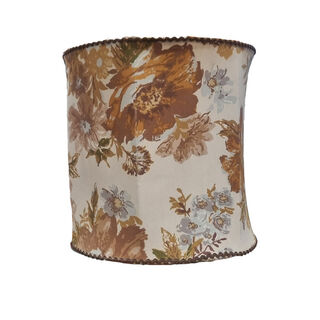 Standing Lamp Shade #2 - Drum Shape Cream w/ Brown Flowers (H: 31cm x Top: 30cm x Bottom: 30cm)
