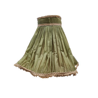 Standing Lamp Shade #9 - Gallery Empire Shape Green Pleats W/ Tan Trim - Worn Condition (H: 48cm x Top: 24cm x Bottom: 58cm)