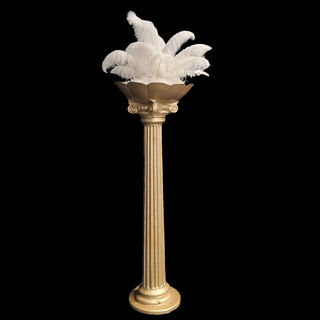 Gold Planter Column With White Feather Arrangement