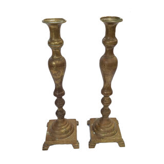 Brass Candlesticks Pair #1 - Large (H :43cm x W: 13cm x L: 13cm)
