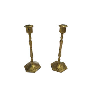 Brass Candlesticks Pair #3 - Small (H :19cm x W: 7.5 cm x L: 7.5 cm)
