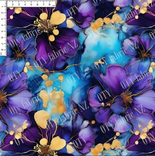 Blue and purple alcohol ink floral
