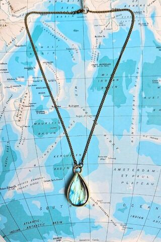 Labradorite Teardrop Pendant in Brass