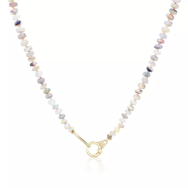 BEADED BLUE OPAL 18-carat gold and diamond necklace
