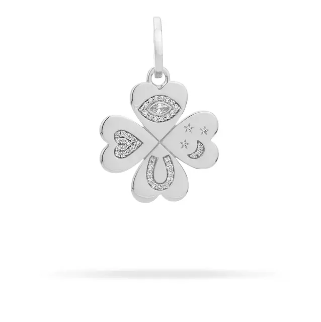 GOOD LUCK DIAMOND CLOVER sterling silver hinged charm