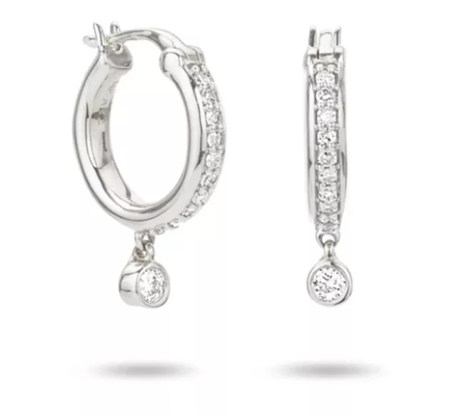 PAVE DIAMOND DROP sterling silver and diamond huggie hoop earrings