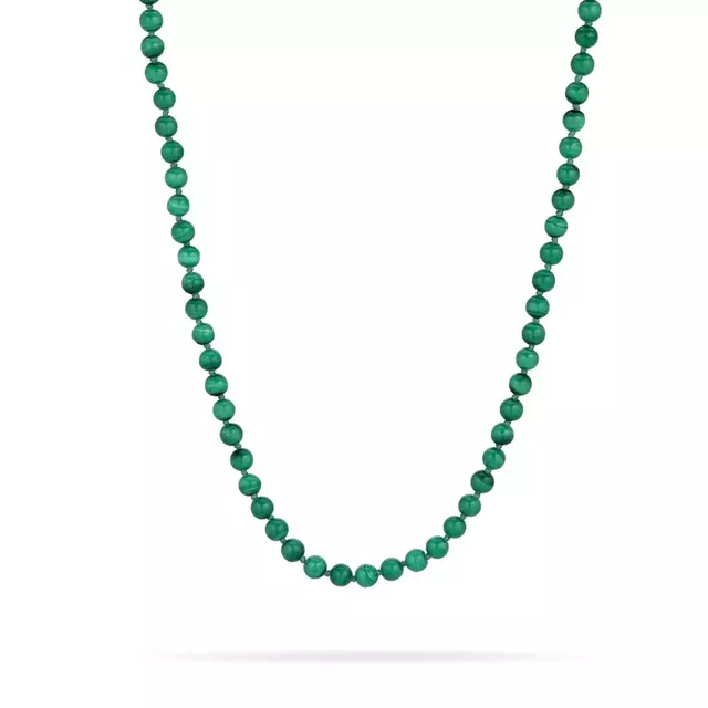 CHUNKY ROUND GREEN MALACHITE and 14 - carat gold necklace