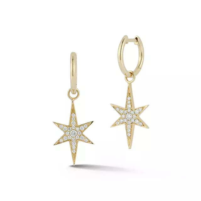 STELLA 14-carat gold and diamond small star huggie earrings