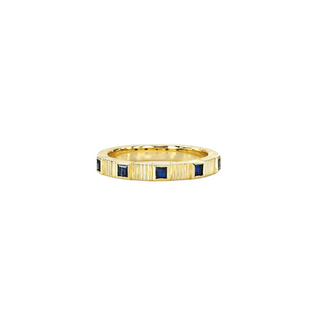 PLEATED 5 STONE carre cut blue sapphire and 14-carat gold ring