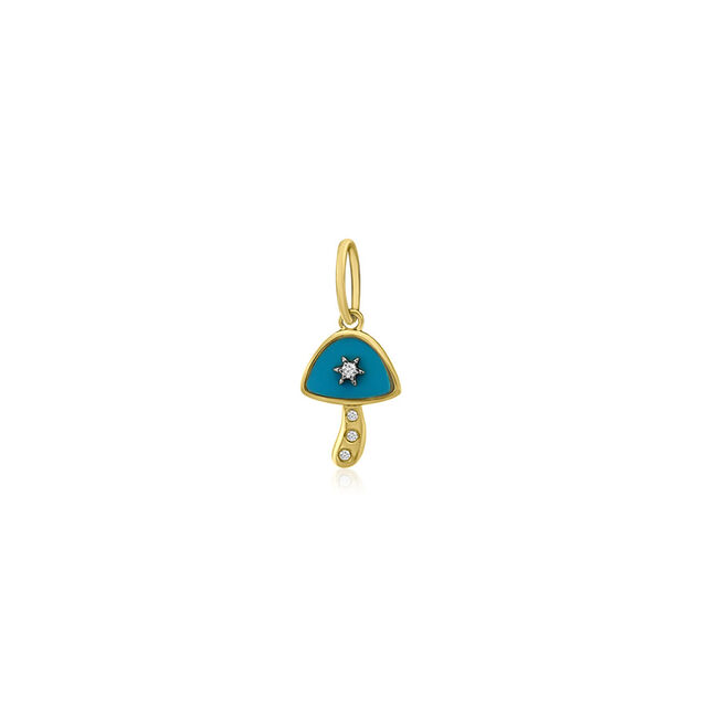 BABY MUSHROOM turquoise and diamond 14-carat gold charm