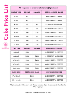 Cake Price List