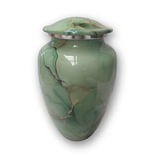 Ceramic Adult Urn - Green with Gold