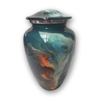 Ceramic Adult Urn - Blue with Fire