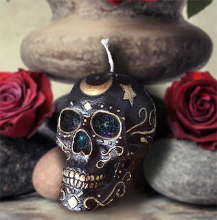 Gypsy Moon Skull Gold Accents Altar Candle