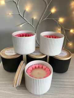 Linear Glazed Stoneware Canister with Hearts in White/Taupe or Black with Lid