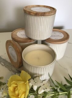 Linear Glazed Stoneware Canister in White/Taupe or Black with Lid