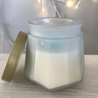 Repurposed Geometric Frosted Glass Peony Rose Candle