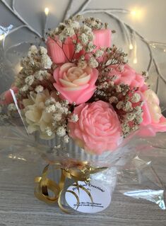 White Linear Pot with Pink & White Flowers