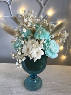 Turquoise Wine Glass with Turquoise & White Flowers