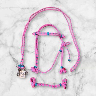 Pink rope bridle, reins and bit hobble