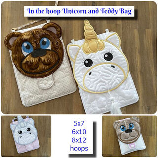 In the hoop Unicorn and Teddy Bags