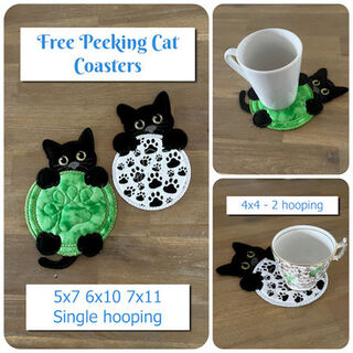 Free In the hoop Peeking Cat Coaster