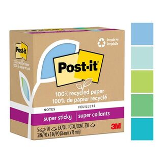 Post-it 100 Rec Super Sticky Notes 654R-5SST 76x76mm Oasis, Pack of 5
