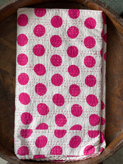 Pink Polka Dot Kantha Quilt